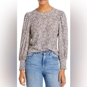 Nation LTD Loren Animal Print Balloon Sleeve Top XS‎ Boho Classic Pima Cotton